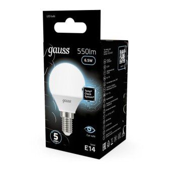 лампа светодиодная black 6.5вт p45 шар 4100к нейтр. бел. e14 550лм gauss 105101207 от магазина Штепсель и батарейка. - фото_4