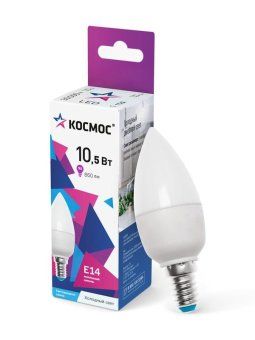 лампа светодиодная 10.5вт свеча 6500к холод. бел. e14 220в космос lkecled10.5wcne1465 от магазина Штепсель и батарейка.
