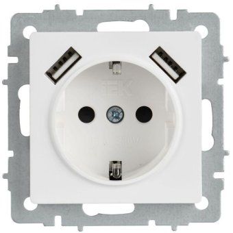 розетка brite рюш10-1-браб 16а с usb a+a 2.1а с заземл. защ. шторки механизм арктич. бел. iek br-r14-16-u21-d21-k91 от магазина Штепсель и батарейка. - фото_2