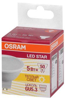 лампа светодиодная led star mr16 50110 5w/830 230v gu5.3 5вт матовая 3000к тепл. бел. gu5.3 mr16 400лм 220-240в пластик. (замена 50вт) osram 4058075480469 от магазина Штепсель и батарейка. - фото_2
