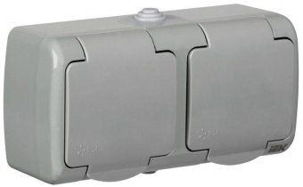 розетка 2-м оп aquatic рсш22-2-а 16а ip54 с заземл. с крышкой сер. iek era22-k03-16-54 от магазина Штепсель и батарейка.