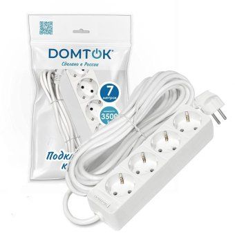 удлинитель 4х7м с заземл. 16а ip20 3.5квт пвс 3х1 бел. domtok 2398 от магазина Штепсель и батарейка. - фото_2