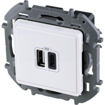 устройство зарядное inspiria с 2-мя usb разьемами a и c 240в / 5в 3000ма бел. leg 673760 от магазина Штепсель и батарейка. - фото_3