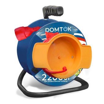 удлинитель на катушке 1х30м без заземл. 10а ip20 2.2квт с выносн. розеткой пвс 2х1 domtok 2428 от магазина Штепсель и батарейка.