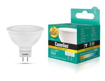 лампа светодиодная led7 jcdr/830/gu5.3 7вт рефлектор матовая 3000к тепл. бел. gu5.3 490лм 170-265в camelion 11656 от магазина Штепсель и батарейка. - фото_2