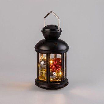 фонарь декоративный 12х12х20.6см с шариками тепл. бел. корпус черн. neon-night 513-061 от магазина Штепсель и батарейка.