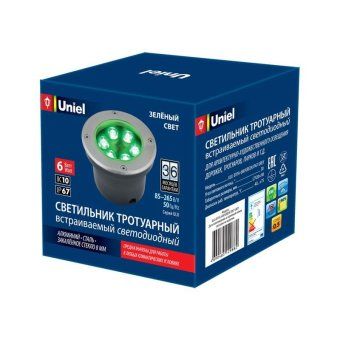 светильник светодиодный архитектурный ulu-b11a-6w/green ip67 grey уличный встраиваемый зел. свет корпус сер. uniel ul-00006822 от магазина Штепсель и батарейка.