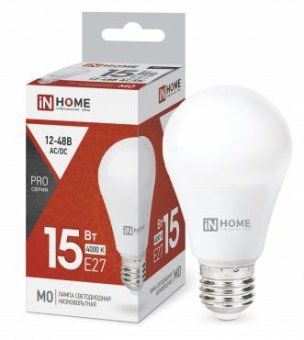 лампа светодиодная низковольтная led-mo-pro 15вт грушевидная 4000к нейтр. бел. e27 1200лм 12-48в in home 4690612036182 от магазина Штепсель и батарейка.