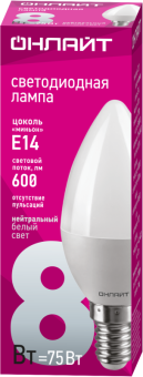 лампа светодиодная 71 633 oll-c37-8-230-4k-e14-fr 8вт свеча 4000к нейтр. бел. e14 600лм 220-240в онлайт 71633 от магазина Штепсель и батарейка. - фото_2