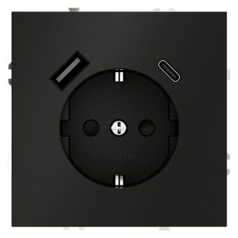 розетка 1-м сп s70 16а с usb a+с с заземл. защ. шторки механизм черн. матов. voltum vls040508 от магазина Штепсель и батарейка.