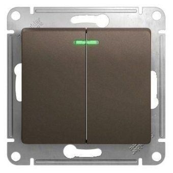 выключатель 2-кл. сп glossa 10а ip20 (сх. 5а) 10ax с подсветкой механизм шоколад. se gsl000853 от магазина Штепсель и батарейка.
