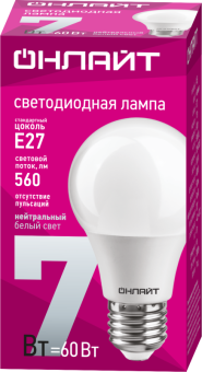 лампа светодиодная 71 648 oll-a60-7-230-4k-e27 7вт грушевидная 4000к нейтр. бел. e27 610лм 220-240в онлайт 71648 от магазина Штепсель и батарейка. - фото_2