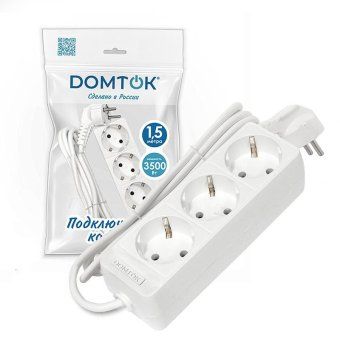 удлинитель 3х1.5м с заземл. 16а ip20 3.5квт пвс 3х1 бел. domtok 2389 от магазина Штепсель и батарейка. - фото_2