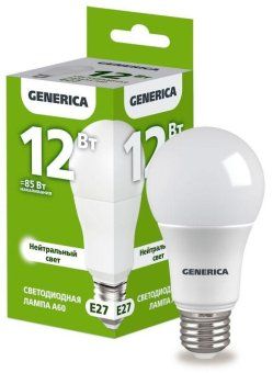 лампа светодиодная a60 12вт грушевидная 4000к e27 230в generica ll-a60-12-230-40-e27-g от магазина Штепсель и батарейка.