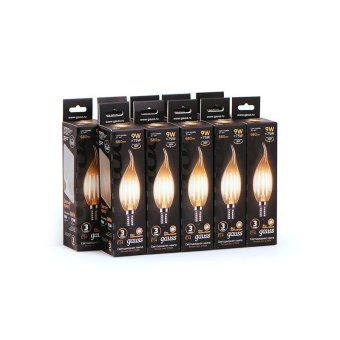 лампа светодиодная филаментная black filament 9вт свеча на ветру 2700к тепл. бел. e14 680лм gauss 104801109 от магазина Штепсель и батарейка.