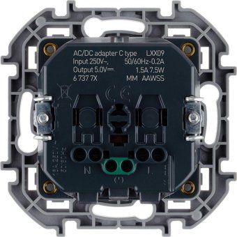 розетка 1-м сп inspiria 16а ip20 250в 2p+e немецк. стандарт с заряд. устройством usb тип c 1.5а 5в механизм алюм. leg 673772 от магазина Штепсель и батарейка. - фото_2