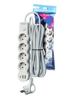 удлинитель 3х1.5м с заземл. 10а ip20 usb 2500вт 220в пвс 3х1 с выкл. бел. космос yksm1.5m4g-z-vu10а-w от магазина Штепсель и батарейка. - фото_2