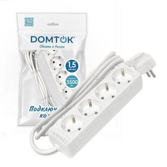 удлинитель 4х1.5м с заземл. 16а ip20 3.5квт пвс 3х1 бел. domtok 2394 от магазина Штепсель и батарейка. - фото_2