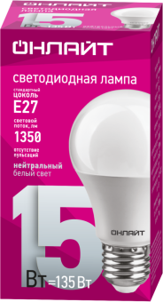 лампа светодиодная 61 150 oll-a60-15-230-4k-e27 15вт грушевидная онлайт 61150 от магазина Штепсель и батарейка. - фото_2