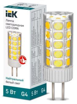 лампа светодиодная corn 5вт капсульная 4000к нейтр. бел. g4 12в керамика iek lle-corn-5-012-40-g4 от магазина Штепсель и батарейка.