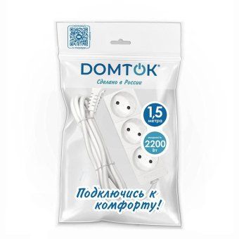 удлинитель 3х1.5м без заземл. 10а ip20 2.2квт пвс 2х0.75 бел. domtok 2370 от магазина Штепсель и батарейка. - фото_3