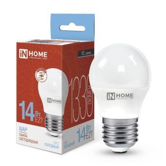 лампа светодиодная led-шар-vc 14вт 230в e27 6500к 1330лм in home 4690612047836 от магазина Штепсель и батарейка.