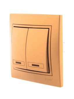 выключатель 2-кл. сп mira 10а ip20 с подсветкой со вставкой зол. метал. lezard 701-1313-112 от магазина Штепсель и батарейка. - фото_2