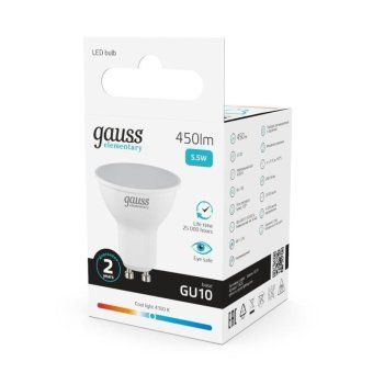 лампа светодиодная elementary 5.5вт mr16 софит 4100к нейтр. бел. gu10 450лм gauss 13626 от магазина Штепсель и батарейка. - фото_5