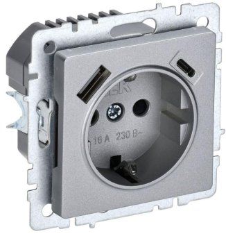 розетка brite рюш11-1-бра 16а с usb a+c 18вт с заземл. защ. шторки механизм алюм. iek br-r14-16-u22-018-k47 от магазина Штепсель и батарейка.