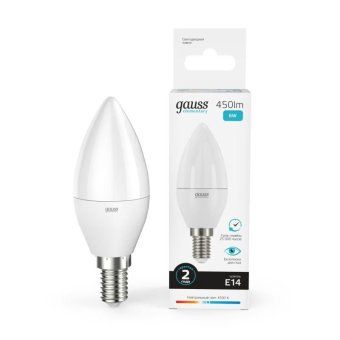 лампа светодиодная elementary 6вт свеча 4100к нейтр. бел. e14 450лм gauss 33126 от магазина Штепсель и батарейка.