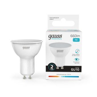 лампа светодиодная elementary 9вт mr16 софит 4100к нейтр. бел. gu10 660лм gauss 13629 от магазина Штепсель и батарейка. - фото_3
