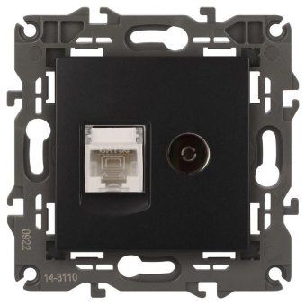 розетка компьютерная + телевизионная 2-м elegance 14-3110-05 rj45 + tv ip20 механизм антрацит эра б0034318 от магазина Штепсель и батарейка.