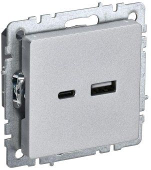 розетка brite usb a+c 18вт рю11-1-бра механизм алюм. iek br-u22-018-k47 от магазина Штепсель и батарейка.