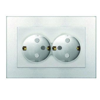 розетка 2-м сп афина 16а ip20 с заземл. защ. шторки в сборе серебр. universal a0050-s от магазина Штепсель и батарейка.