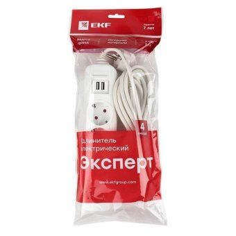 удлинитель 4х3м 16а ip20 эксперт 3.5квт 2хusb 2.1а пвс 3х1 proxima ekf uba16-2usb-4-03i от магазина Штепсель и батарейка. - фото_2
