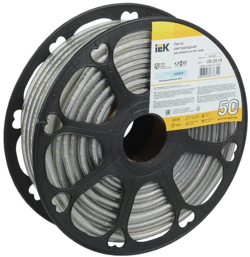 iek лента ip65 220v 4,8вт/м 6500к lsr-2835w60-4,8-ip67-220в led 50м от магазина Штепсель и батарейка.