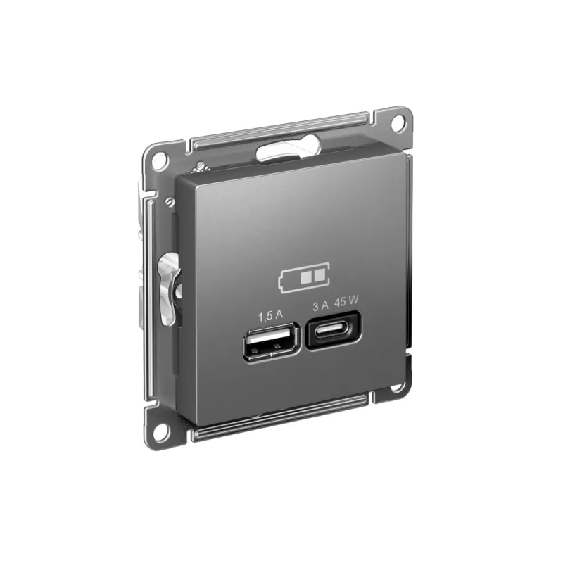 розетка usb atlasdesign тип a+c 45вт qc pd высокоскор. зу механизм сталь se atn000929 от магазина Штепсель и батарейка.