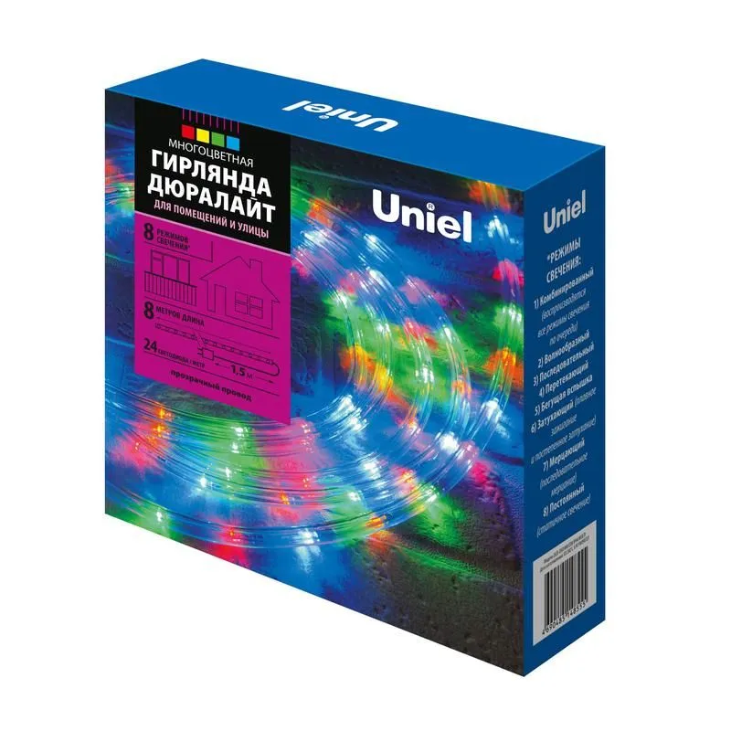гирлянда светодиодная uld-d50 8m/с08 ip44 multi дюралайт 8м с контроллером разноцвет. свет. провод бел. uniel ul-00008571 от магазина Штепсель и батарейка.