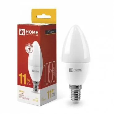 лампа светодиодная led-свеча-vc 11вт свеча 3000к тепл. бел. e14 1050лм 230в in home 4690612020464 от магазина Штепсель и батарейка.