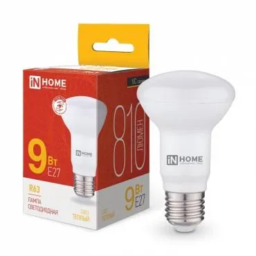 лампа светодиодная led-r63-vc 9вт рефлектор 3000к тепл. бел. e27 810лм 230в in home 4690612024301 от магазина Штепсель и батарейка.