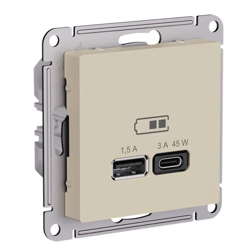 розетка usb atlasdesign тип a+c 45вт высокоскор. зу qc pd механизм песочн. se atn001229 от магазина Штепсель и батарейка.