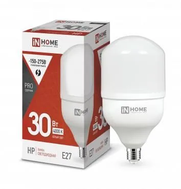 лампа светодиодная высокомощная led-hp-pro 30вт цилиндр 4000к нейтр. бел. e27 2850лм 230в in home 4690612031071 от магазина Штепсель и батарейка.