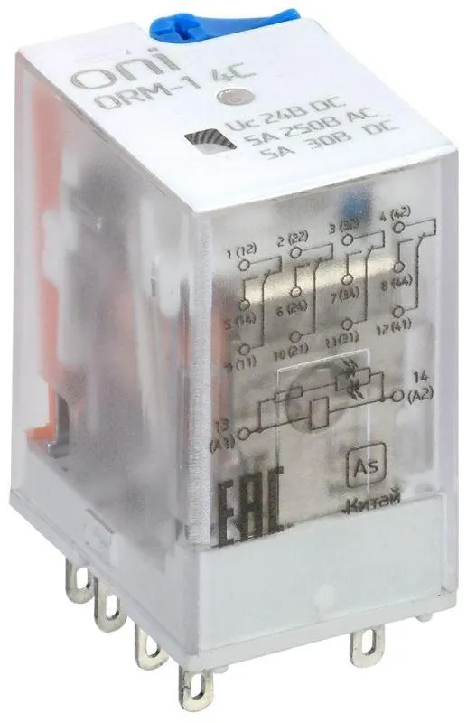 реле интерфейсное orm-1 4c 24в dc с led и тест. кнопкой oni orm-1-4c-dc24v-l-b от магазина Штепсель и батарейка.