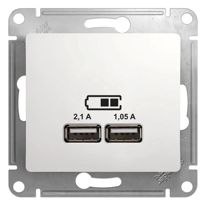 розетка usb 2-м сп glossa тип a+a 5в/2.1а 2х5в/1.05а механизм бел. se gsl000133 от магазина Штепсель и батарейка.