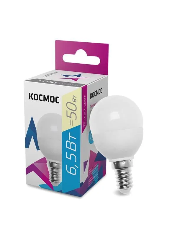 лампа светодиодная gl45 6.5вт 220в e14 3000к космос lkecled6.5wgl45e1430 от магазина Штепсель и батарейка.