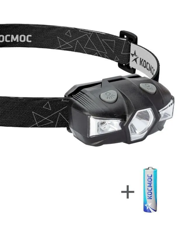фонарь налобный 1вт led+красн. 1xaa (r6) корпус abs-пластик регулируемый эласт. ремешок космос koc517b от магазина Штепсель и батарейка.