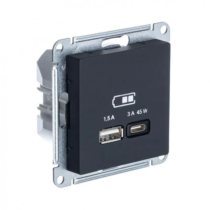 розетка usb atlasdesign тип a+c 45вт qc pd высокоскор. зу механизм карбон se atn001029 от магазина Штепсель и батарейка.