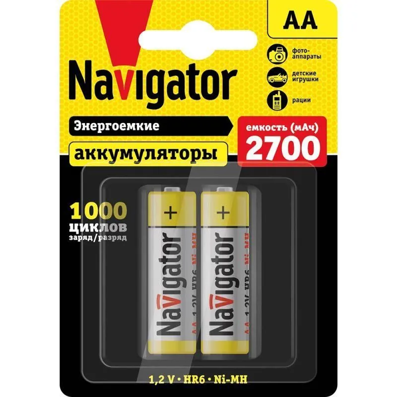 аккумулятор aa/hr6 94 465 nhr-2700-hr6-bp2 (блист.2шт) navigator 94465 от магазина Штепсель и батарейка.