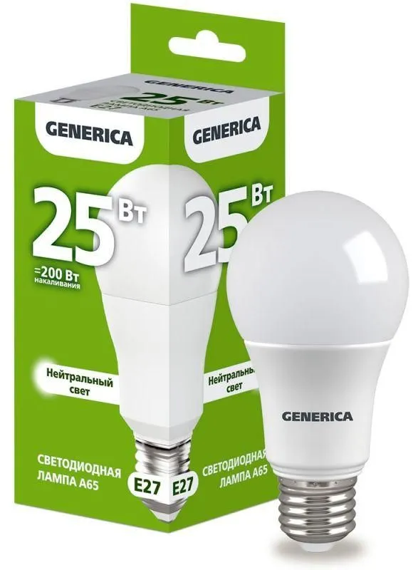 лампа светодиодная a65 25вт грушевидная 4000к e27 230в generica ll-a65-25-230-40-e27-g от магазина Штепсель и батарейка.