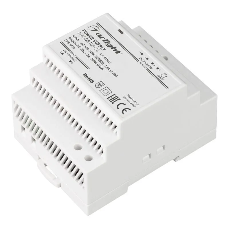 блок питания arv-dr100-24 24в 4.2а 100вт ip20 din-рейка arlight 031087 от магазина Штепсель и батарейка.